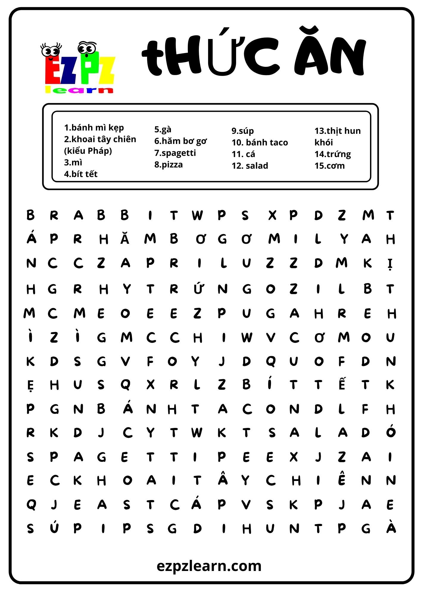 fast-food-word-search-ezpzlearn